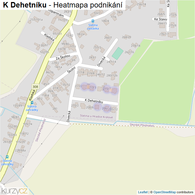 Mapa K Dehetníku - Firmy v ulici.