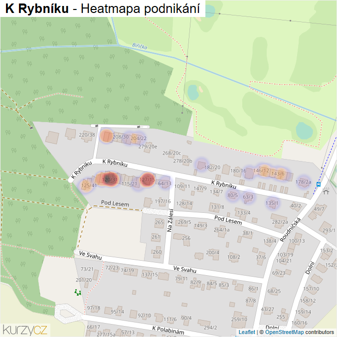 Mapa K Rybníku - Firmy v ulici.