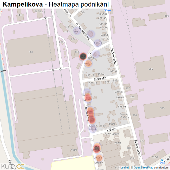Mapa Kampelíkova - Firmy v ulici.
