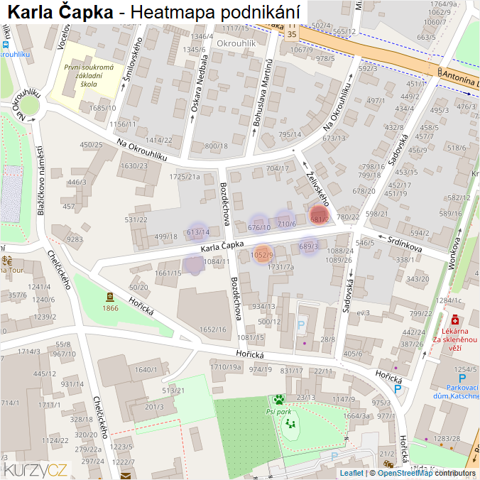 Mapa Karla Čapka - Firmy v ulici.
