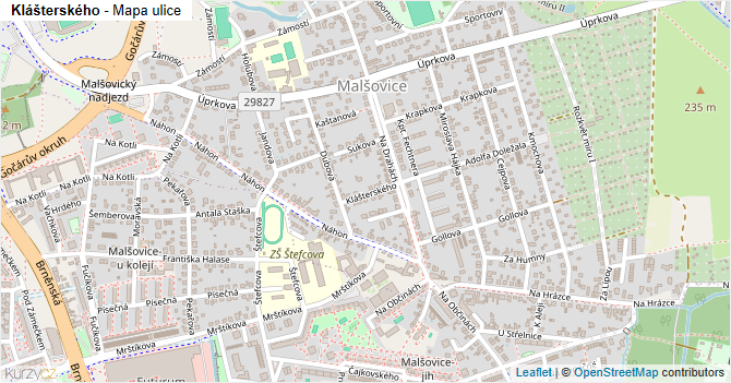 Klášterského - mapa ulice