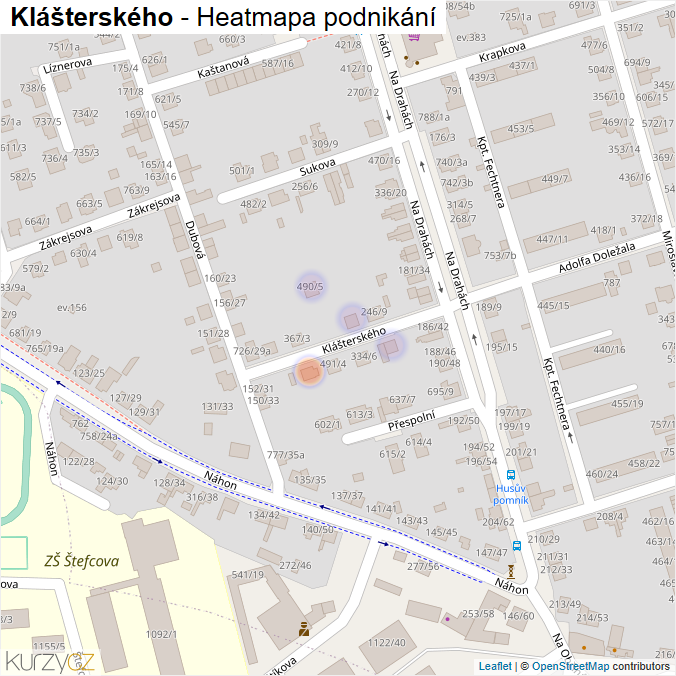 Mapa Klášterského - Firmy v ulici.