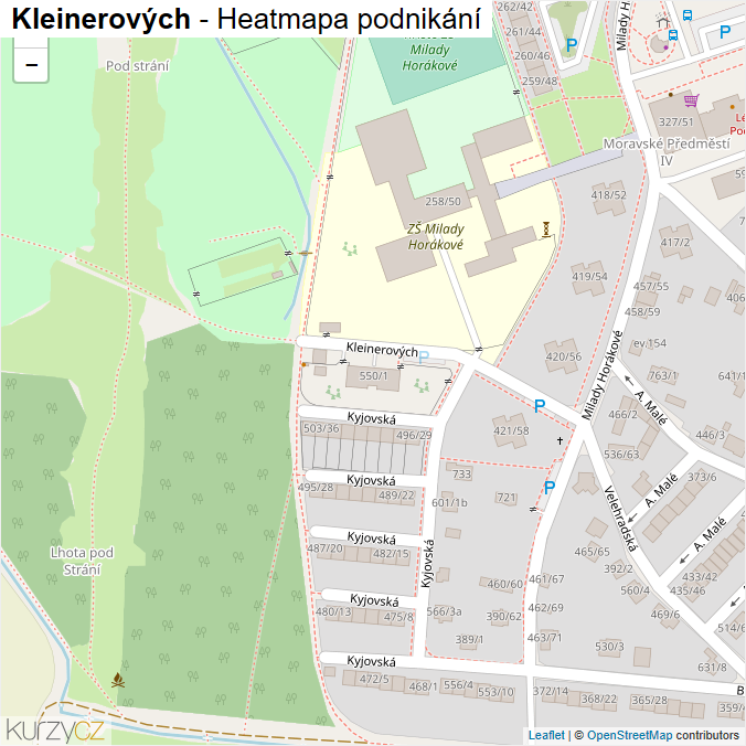 Mapa Kleinerových - Firmy v ulici.