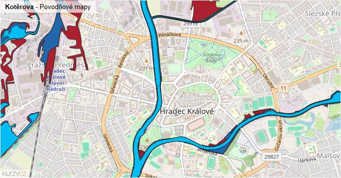 Kotěrova - záplavové mapy stoleté vody