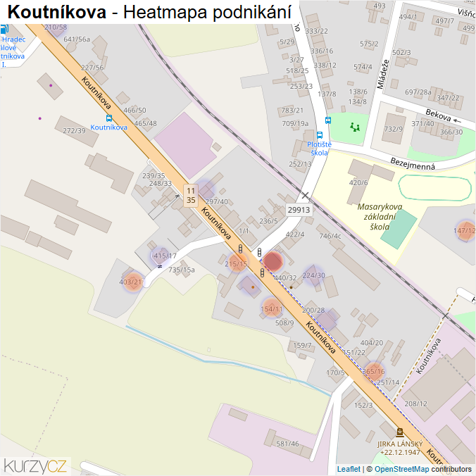Mapa Koutníkova - Firmy v ulici.