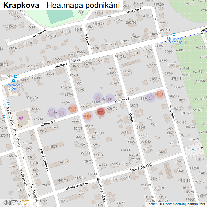 Mapa Krapkova - Firmy v ulici.