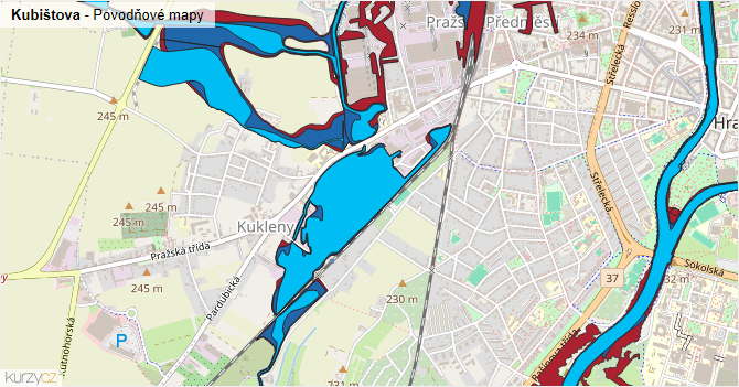 Kubištova - záplavové mapy stoleté vody