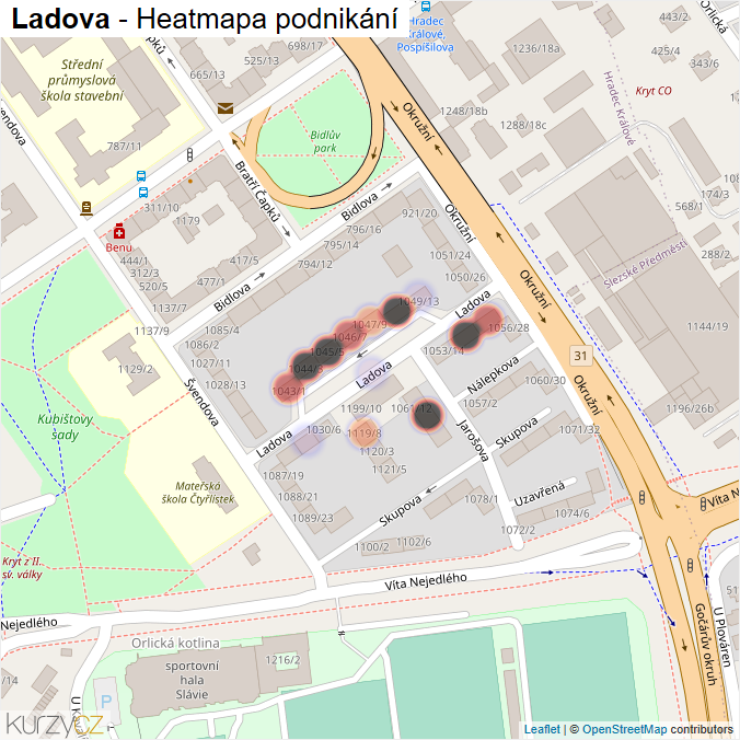 Mapa Ladova - Firmy v ulici.