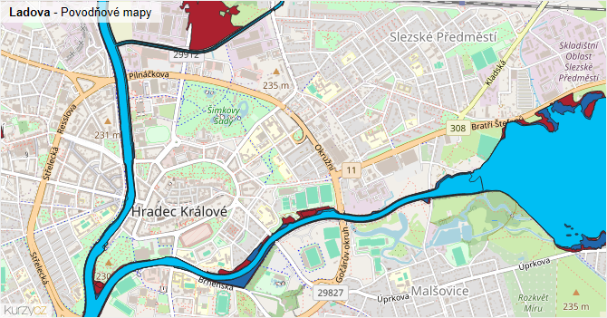 Ladova - záplavové mapy stoleté vody