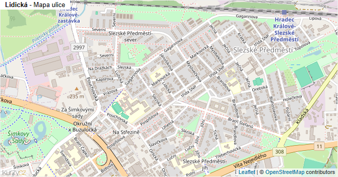 Lidická - mapa ulice