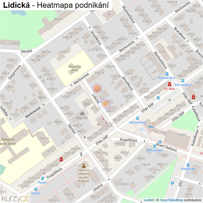 Mapa Lidická - Firmy v ulici.