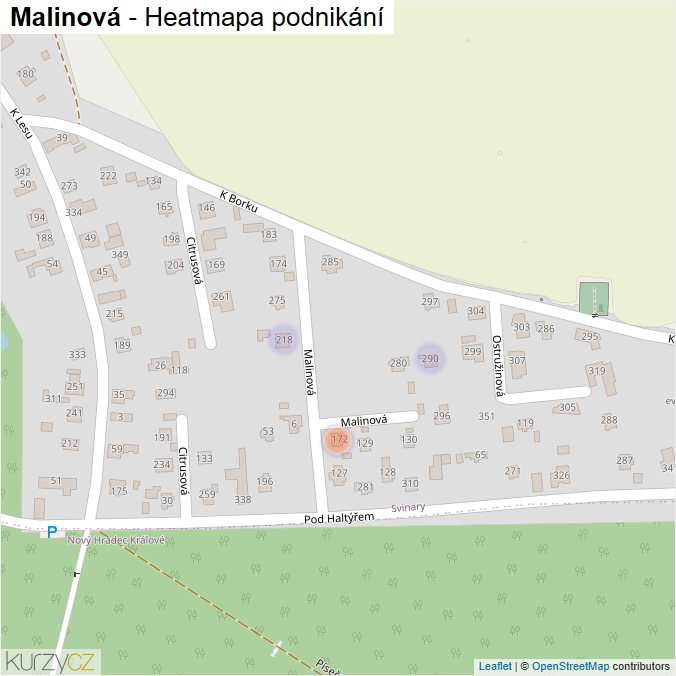Mapa Malinová - Firmy v ulici.