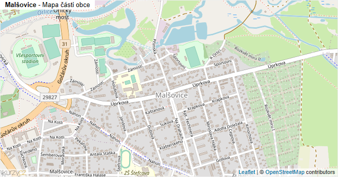 Malšovice - mapa části obce