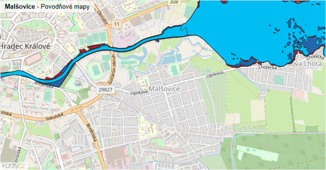 Malšovice - záplavové mapy stoleté vody