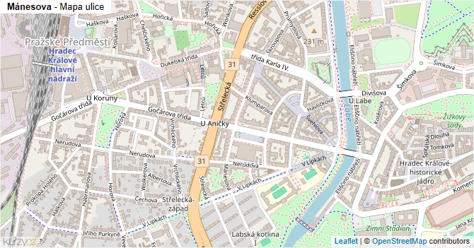 Mánesova - mapa ulice