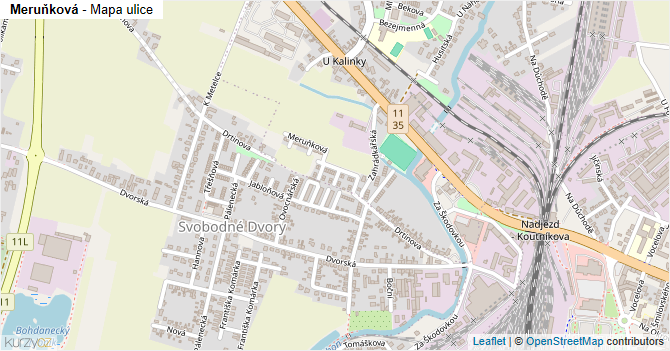 Meruňková - mapa ulice