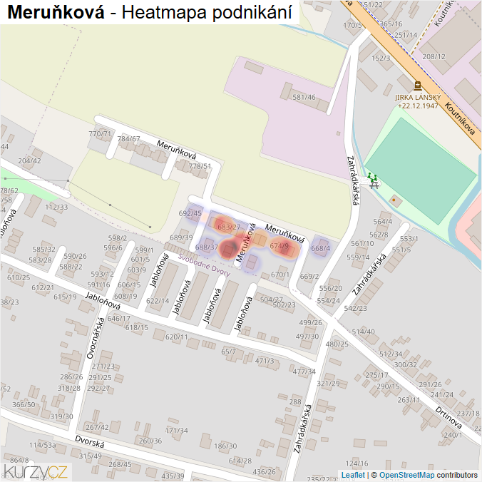 Mapa Meruňková - Firmy v ulici.