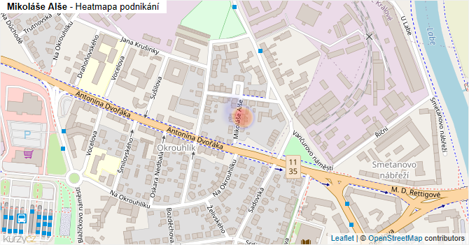 Mikoláše Alše - mapa podnikání