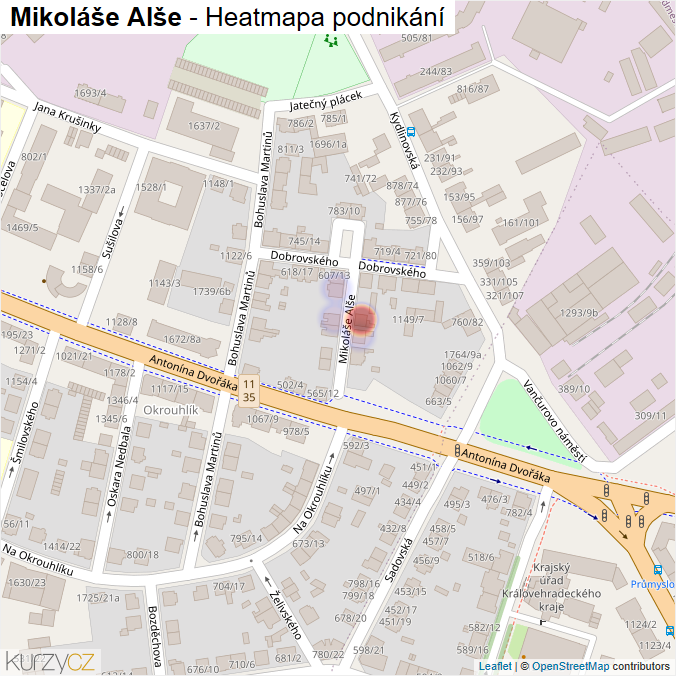 Mapa Mikoláše Alše - Firmy v ulici.