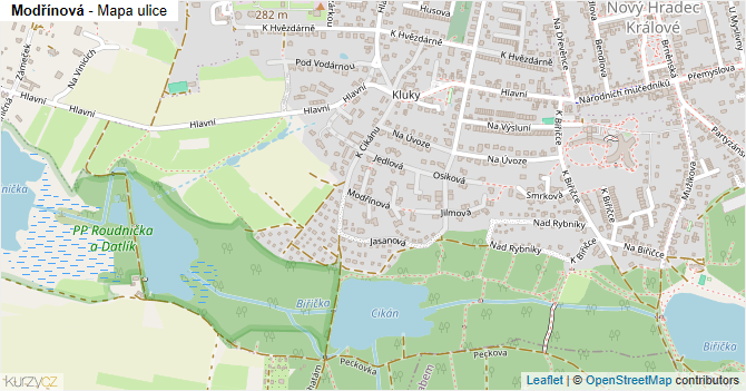 Modřínová - mapa ulice