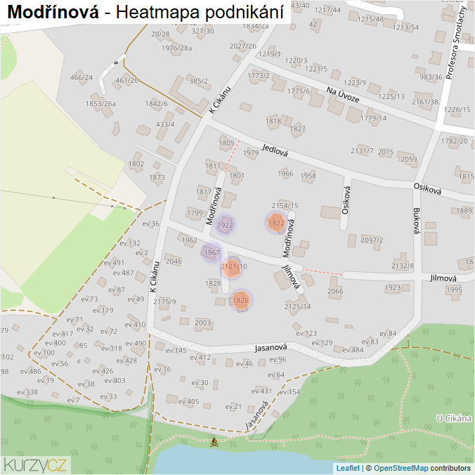 Mapa Modřínová - Firmy v ulici.