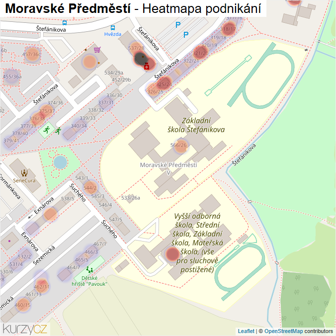 Mapa Moravské Předměstí - Firmy v části obce.