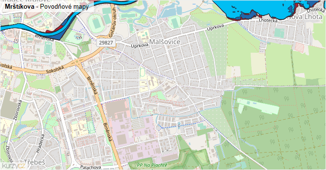 Mrštíkova - záplavové mapy stoleté vody