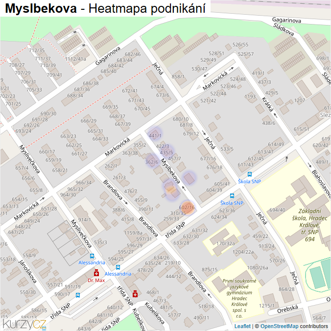 Mapa Myslbekova - Firmy v ulici.