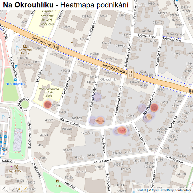 Mapa Na Okrouhlíku - Firmy v ulici.