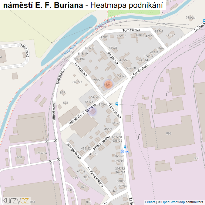 Mapa náměstí E. F. Buriana - Firmy v ulici.