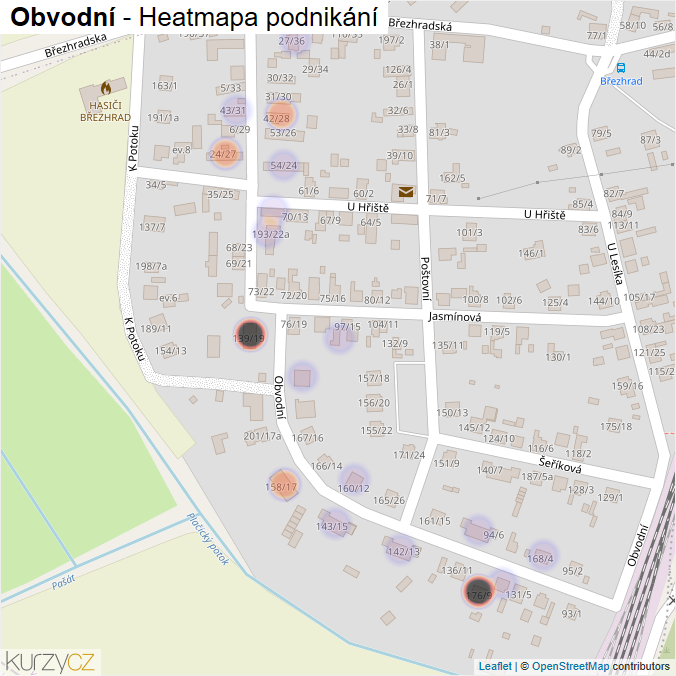 Mapa Obvodní - Firmy v ulici.