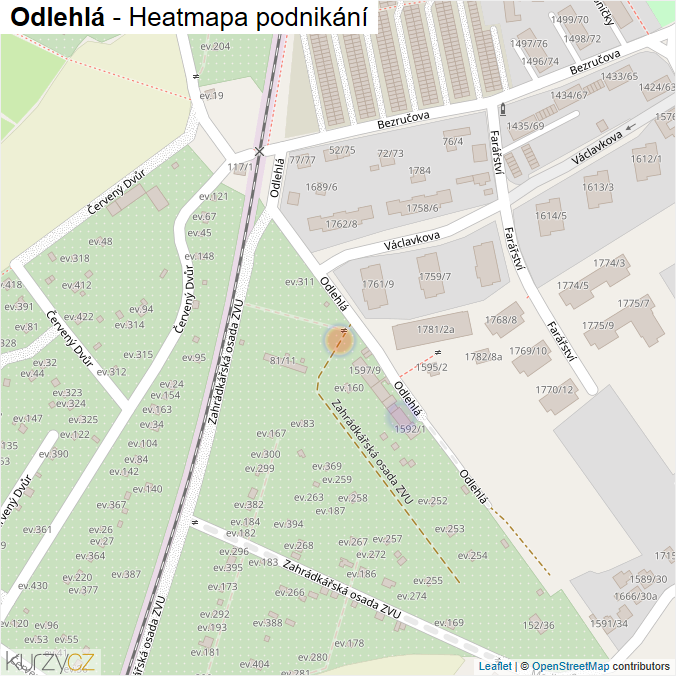 Mapa Odlehlá - Firmy v ulici.