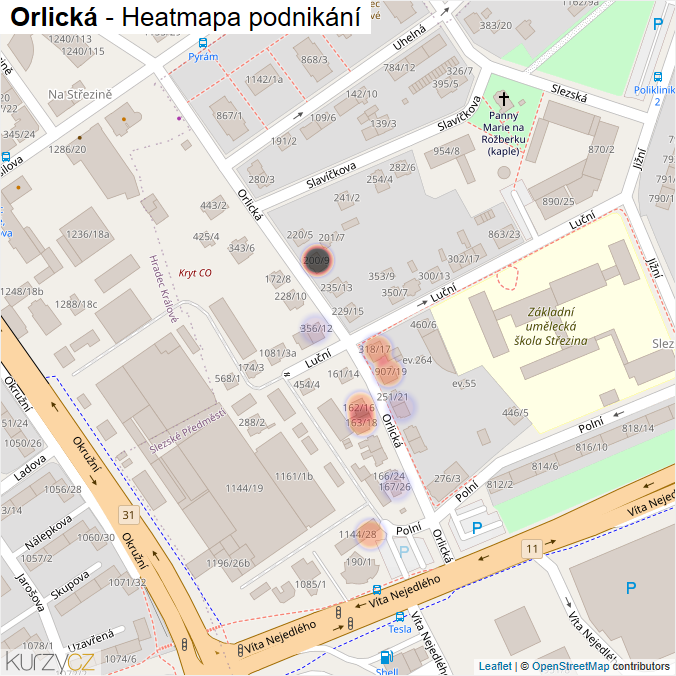 Mapa Orlická - Firmy v ulici.