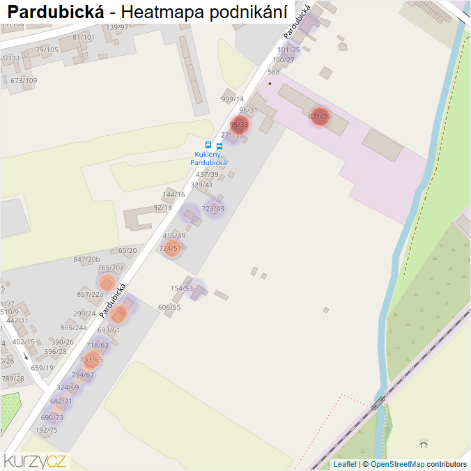 Mapa Pardubická - Firmy v ulici.