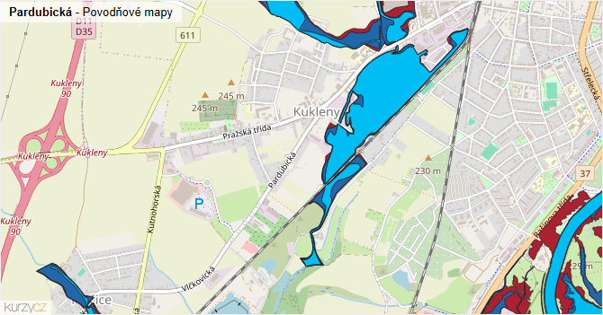 Pardubická - záplavové mapy stoleté vody