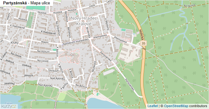 Partyzánská - mapa ulice