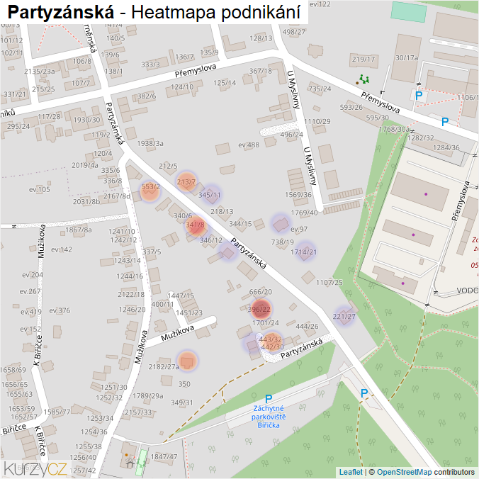 Mapa Partyzánská - Firmy v ulici.