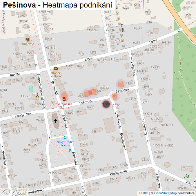 Mapa Pešinova - Firmy v ulici.