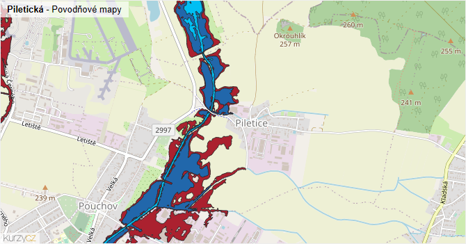 Piletická - záplavové mapy stoleté vody