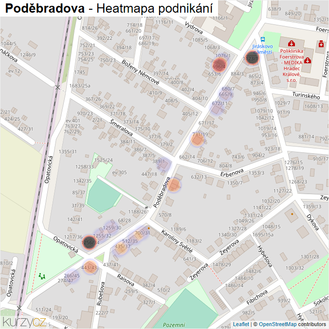 Mapa Poděbradova - Firmy v ulici.