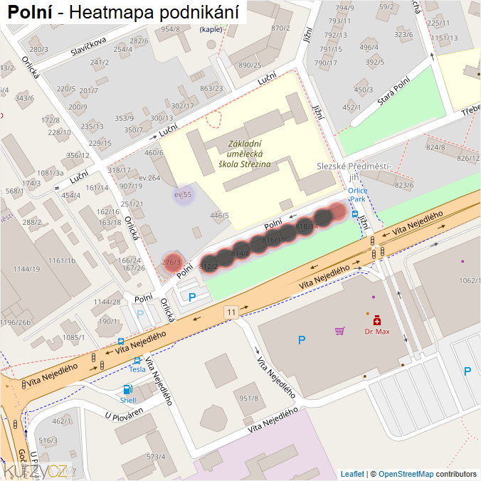 Mapa Polní - Firmy v ulici.