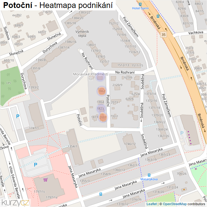 Mapa Potoční - Firmy v ulici.
