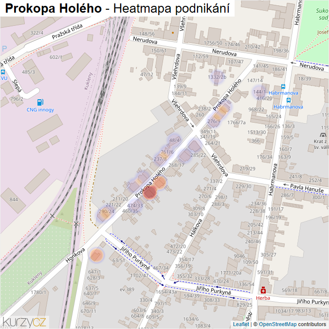 Mapa Prokopa Holého - Firmy v ulici.