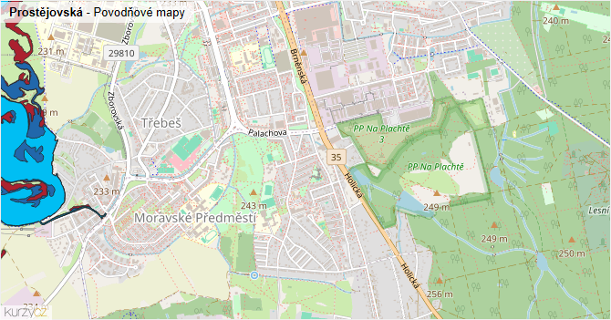 Prostějovská - záplavové mapy stoleté vody