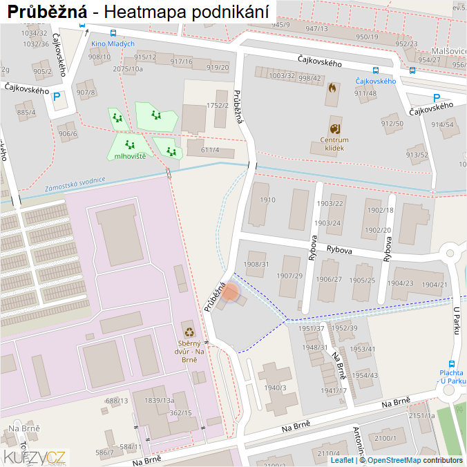 Mapa Průběžná - Firmy v ulici.