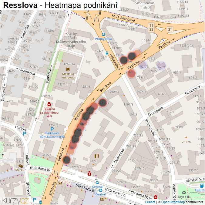 Mapa Resslova - Firmy v ulici.