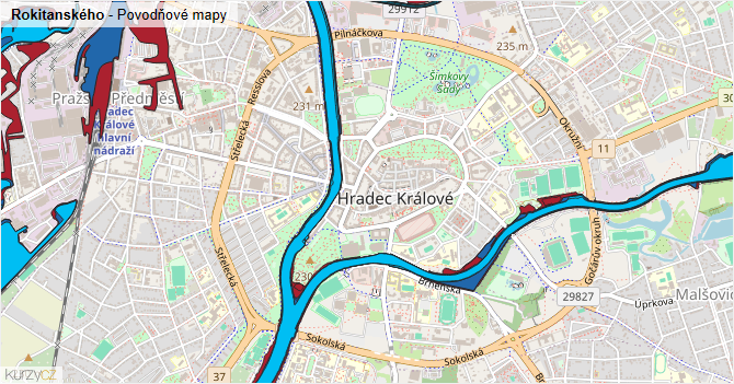 Rokitanského - záplavové mapy stoleté vody