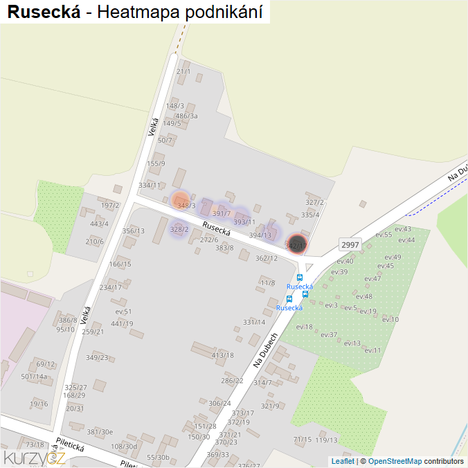 Mapa Rusecká - Firmy v ulici.