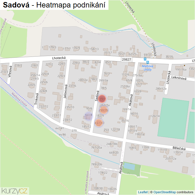 Mapa Sadová - Firmy v ulici.
