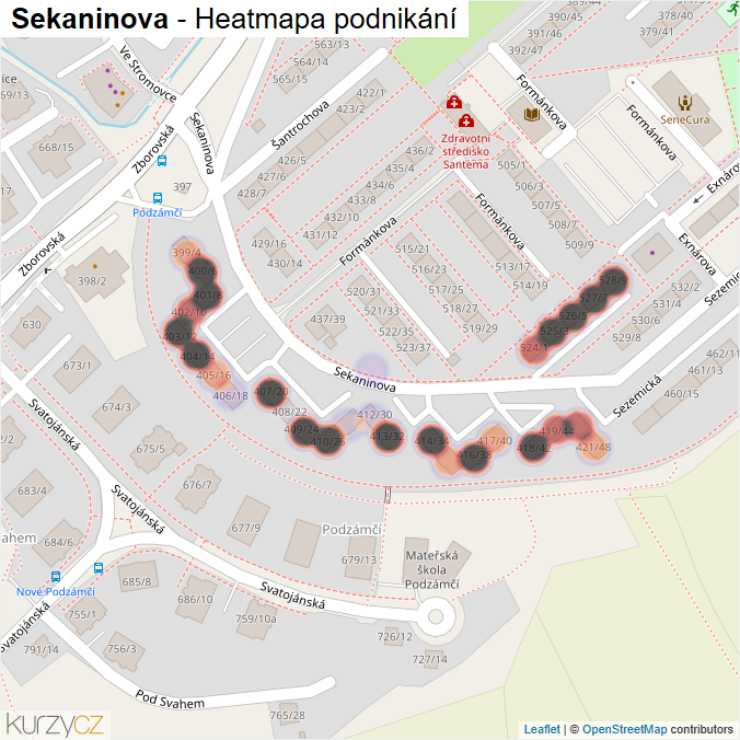 Mapa Sekaninova - Firmy v ulici.